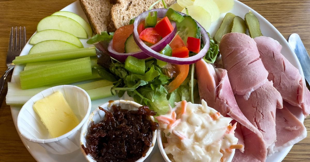 Stock image of a ploughmans pub plate