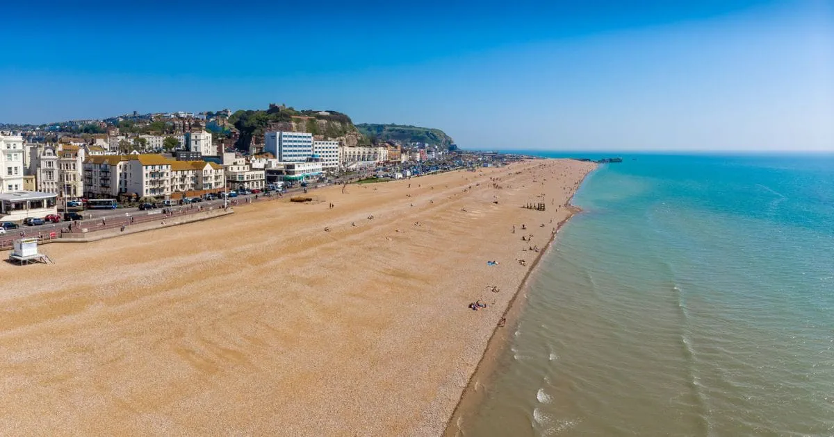 Hastings beach pebble shoreline and coastal scenery