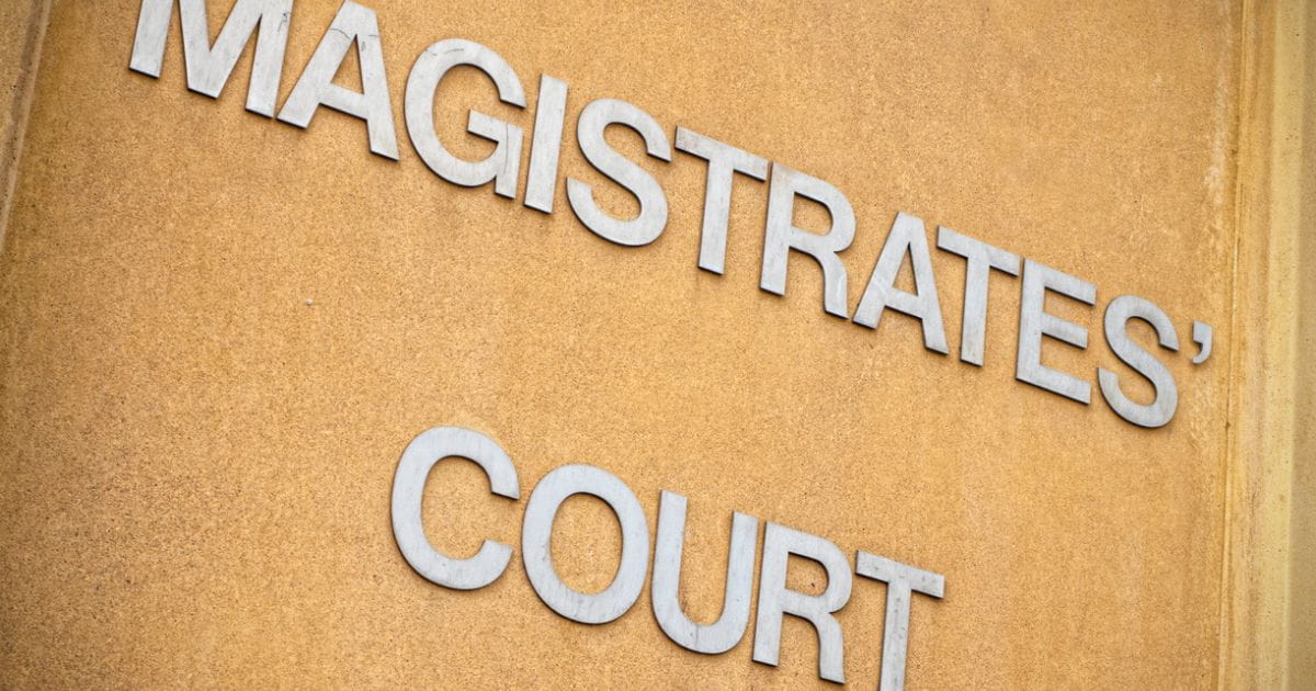 Stock image of a sign saying Magistrates' Court
