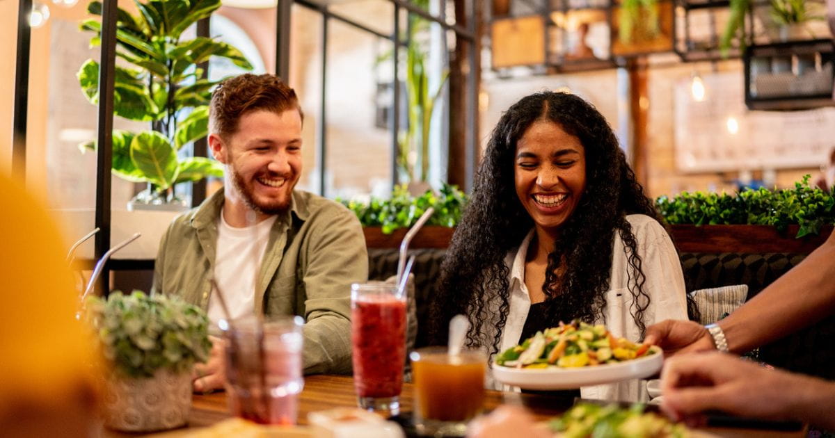 Stock image of people eating in a restaurant