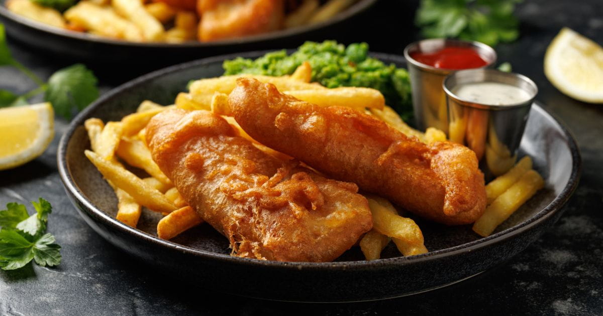 Stock image of fish and chips served at a restaurant