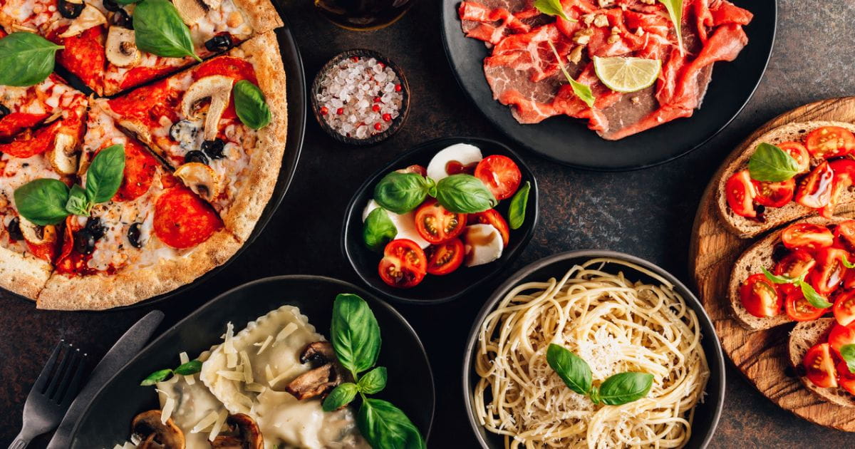 Stock image of Italian food pizza pasta