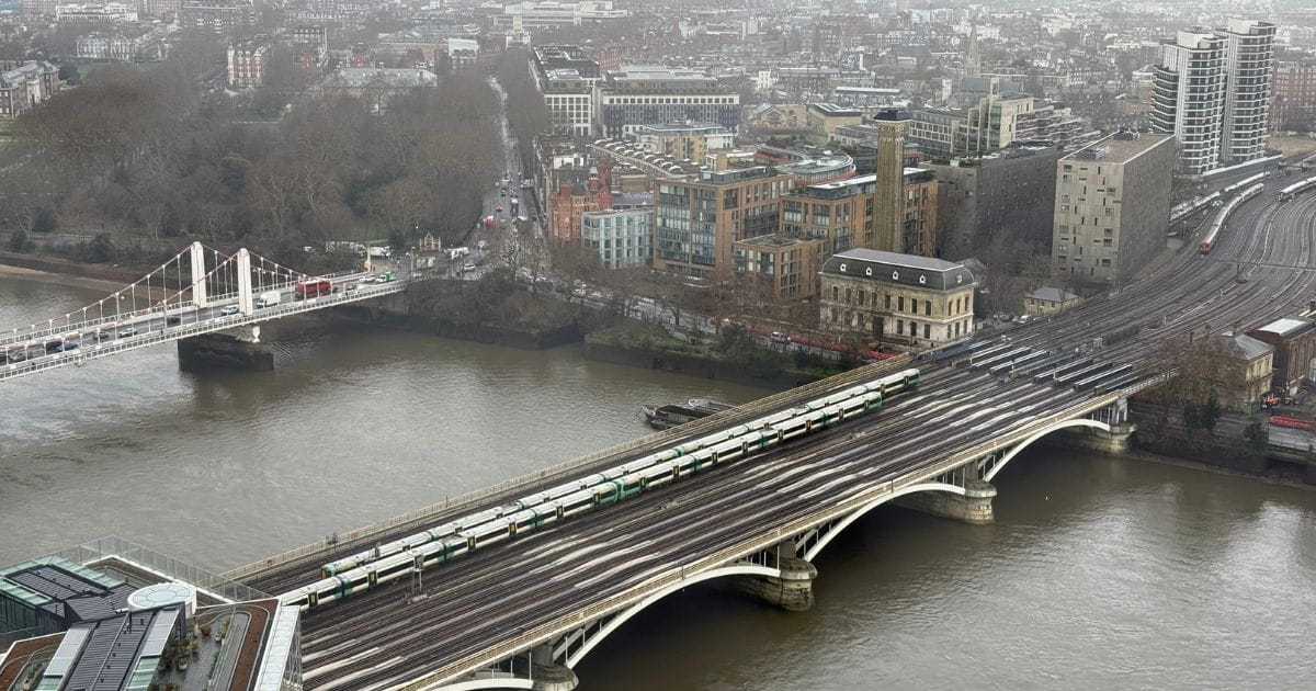 View of London Victoria station from Battersea Power Station Chimney Lift