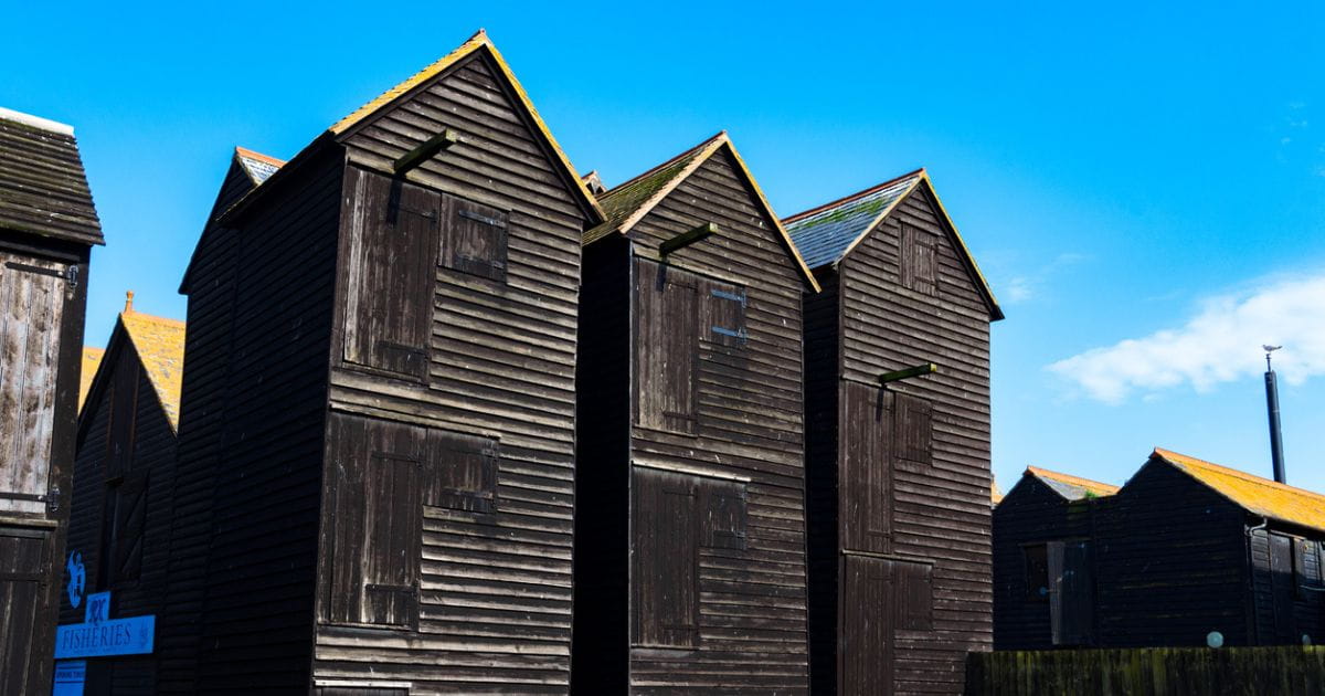 Hastings net shops on Old Town seafront Hastings