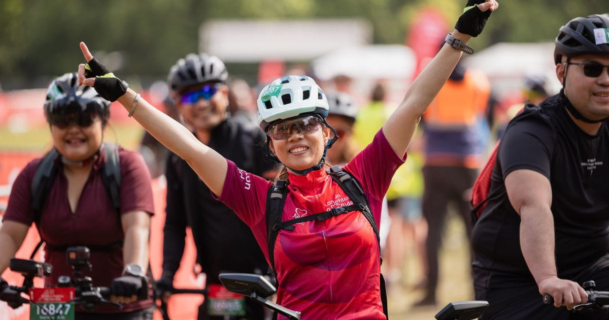 Cyclist at the start of the London to Brighton charity bike ride