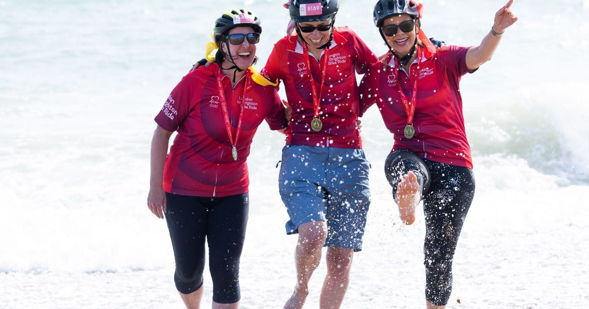 London to Brighton bike ride finish Madeira Drive cyclists in the sea