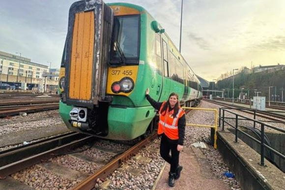 Lorrae Smith Southern Railway OBS with a Southern train