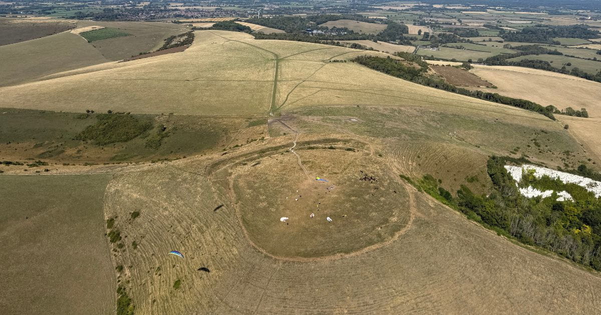 View of Mount Caburn East Sussex From Above While Paragliding