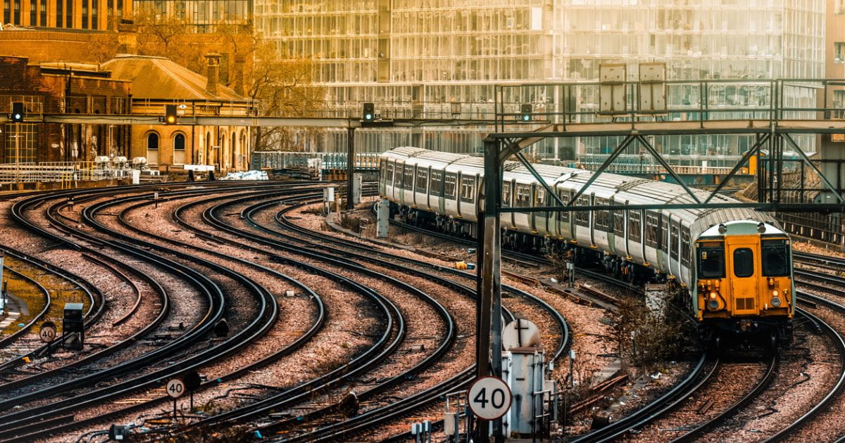 A Southern Rail train on the tracks at Battersea