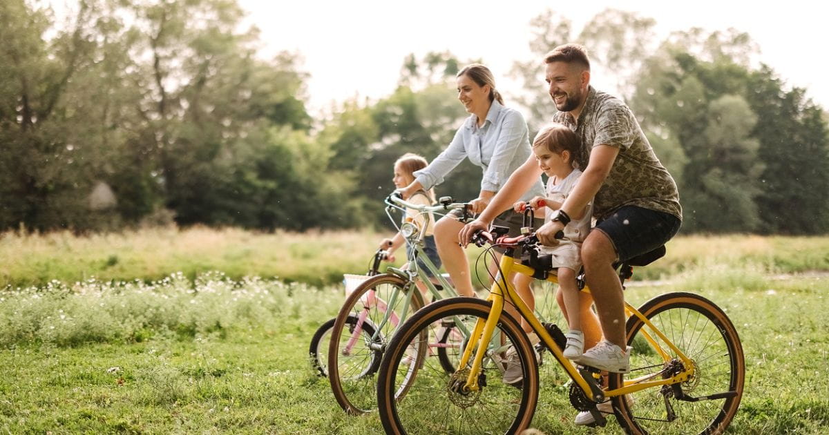 Family riding bikes outdoors