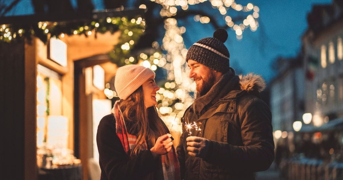 Festive events christmas market romantic couple