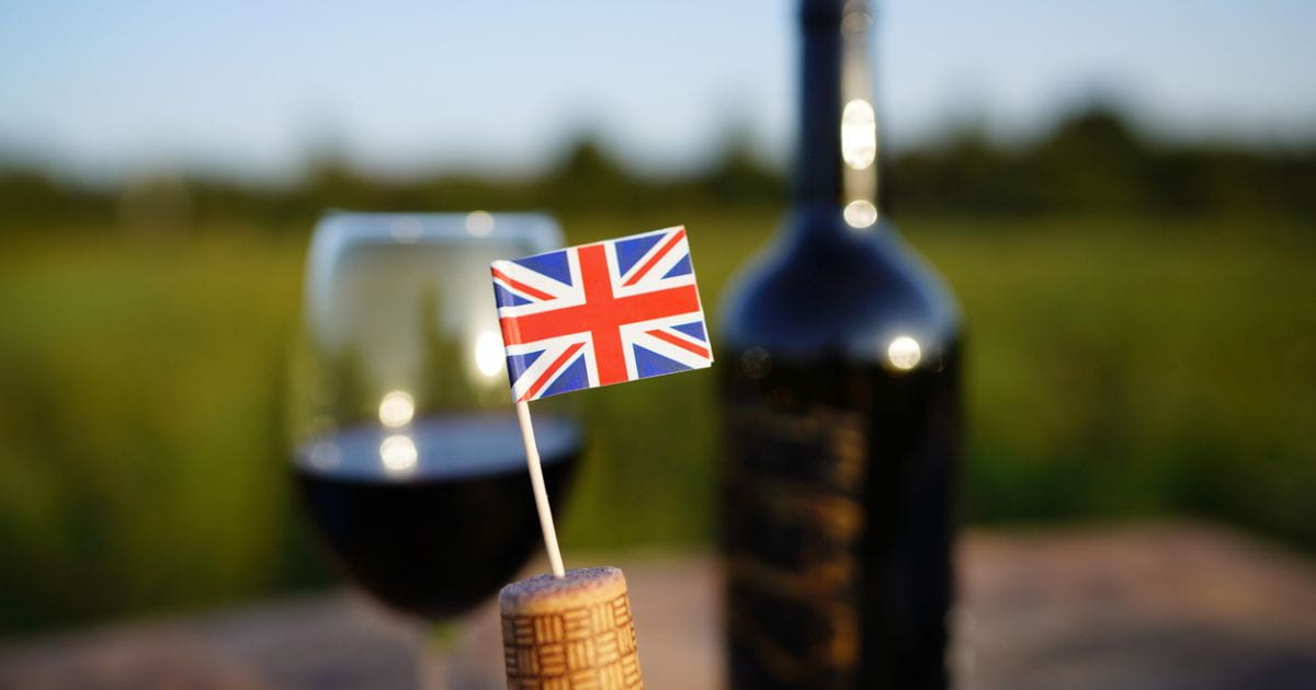 Bottle and glass of English wine at a south east England winery